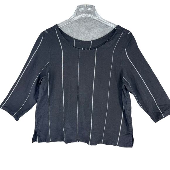 Inizio Linen Shirt Striped Size Small Black and White - Picture 1 of 3
